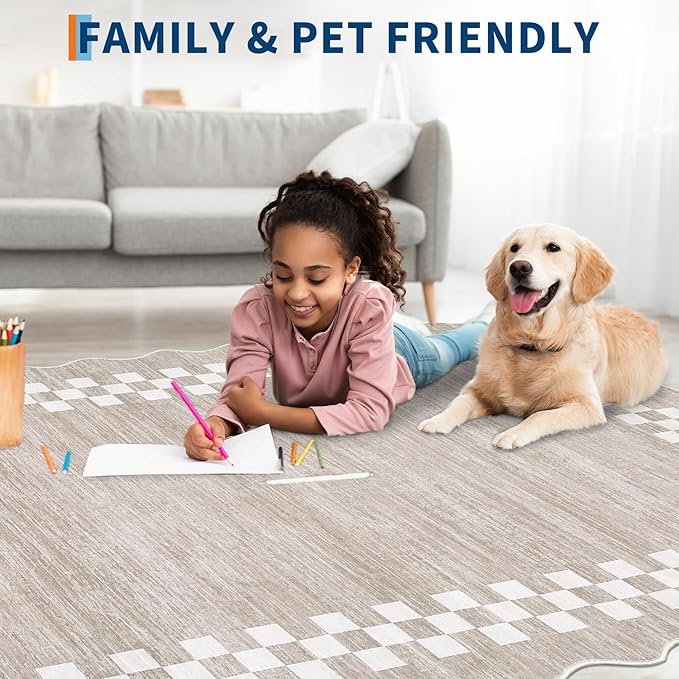 GarveeHome 8x10 Area Rug for Living Room Scalloped Washable Large Bedroom Rug - Image 3
