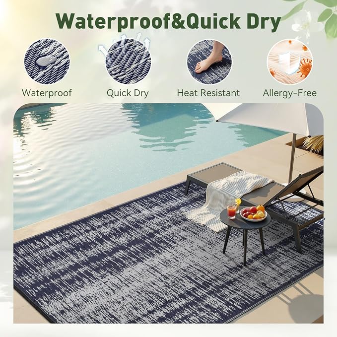 MontVoo Outdoor Rug Waterproof 6x9 ft Outdoor Patio Rug Mat Reversible Plastic - Image 2