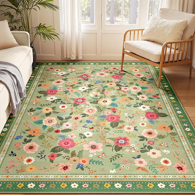 5x7 Area Rugs for Living Room Vacuum-Friendly Machine Washable Area Rug Flower by meejou