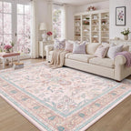DCX 9x12 Pink Vintage Floral Rug, Machine Washable Non Slip Low Pile Carpet - Image 2