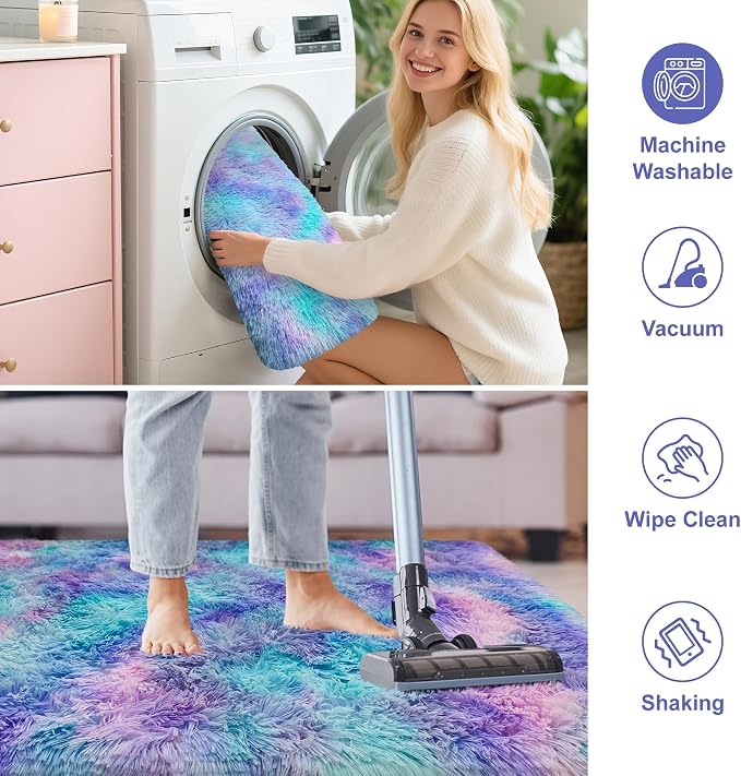 Purple Rainbow Rug for Girls Bedroom Bedside Runner 3x10 Ft, Soft Fluffy Rugs - Image 7