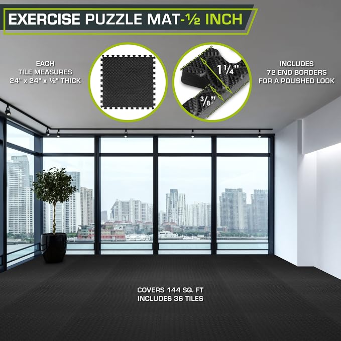 ProsourceFit Exercise Puzzle Mat ½-inch, EVA Interlocking Foam Floor Tiles - Image 2