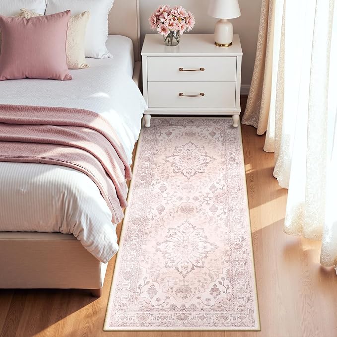 RELEANY Area Rugs Runner 2'x6' Washable Non-Slip, Floral Vintage Distress by RELEANY