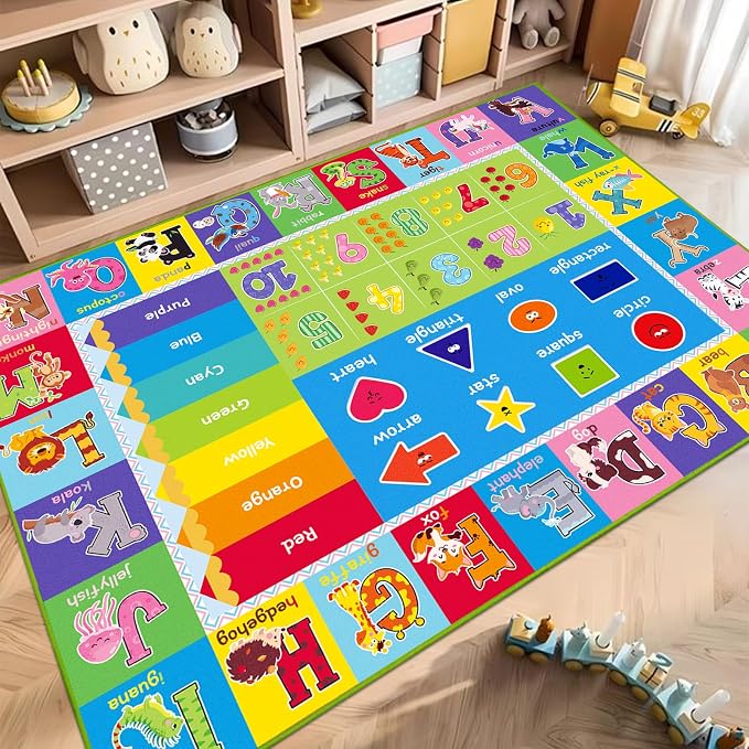 Kids Rug for Playroom, ABC Carpet Educational Play Mat for Kids, Preschool Rugs - Image 5