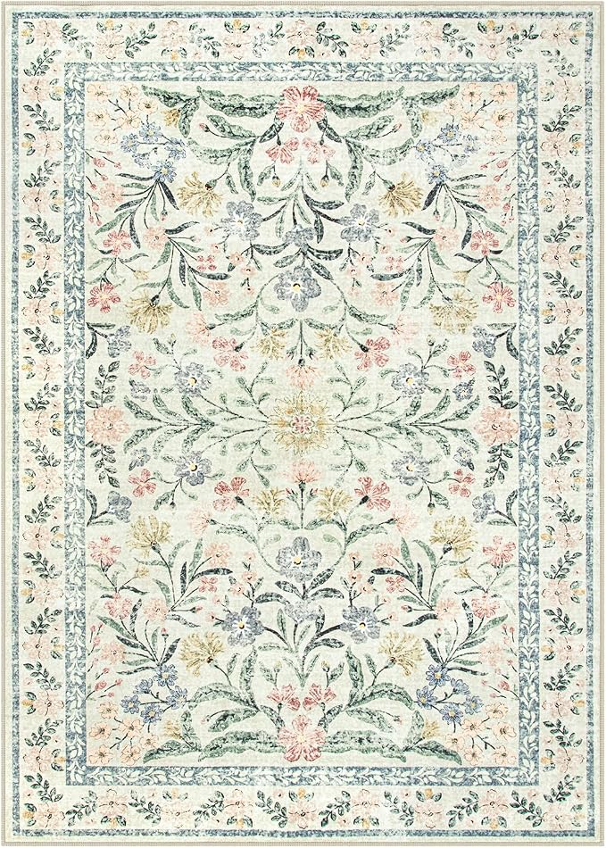 Wonnitar Boho Floral Washable Rugs 5x7, Soft Area Rugs - Image 10