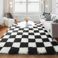 KICMOR Rugs for Living Room, 5x8 Area Rug Black and White Fluffy Shag Soft by KICMOR