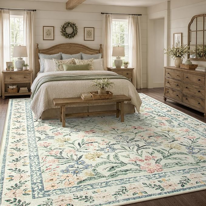 Wonnitar Large Living Room Rug, Floral 10 x 14 Machine Washable Area Rugs - Image 8