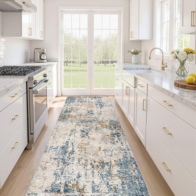 Runner Rug Kitchen Washable Rugs: 3x8 Non-Slip Abstract Soft Modern Stain by LOONGRUG