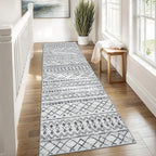 KUTA Moroccan Washable Runner Rug 2.6x8, Non-Slip Vintage Grey Boho Hallway - Image 3