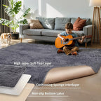KICHOWUA Thick Area Rug 5x7 Grey Fluffy Shag - Image 4