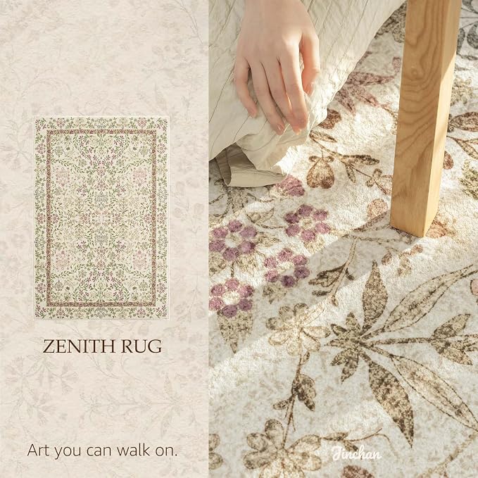 jinchan Zenith Floral 5x7 Area Rug Soft Low-Pile Living Room Rug Machine - Image 2
