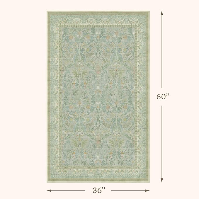 Sage Green 3x5 Area Rug for Entryway, Machine Washable Floral Large Door Mats - Image 2