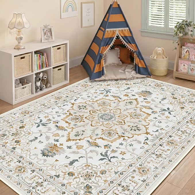 CAPALOCA Machine Washable Rugs Nursery Rug Cute Girl Non Slip Low Pile Water - Image 3