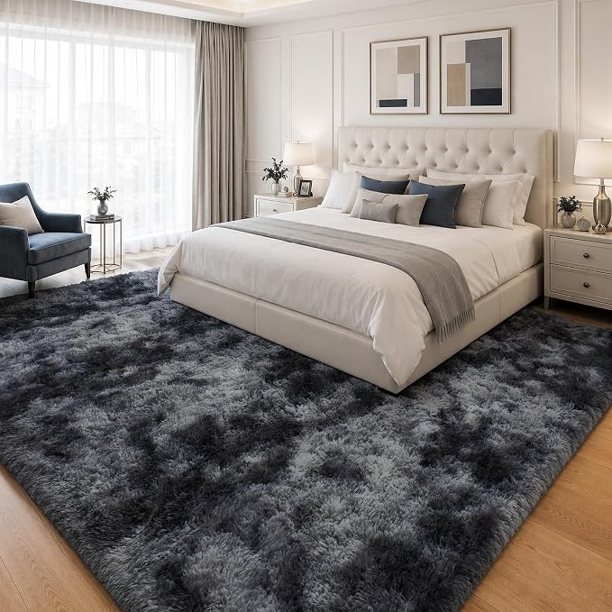 Area Rug for Living Room Bedroom: 9x12 Black Grey Soft Fluffy Shag Upgrade - Image 3
