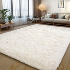 Cream White Plush Rug for Living Room Fuzzy Carpet for Bedroom Dorm, Non-Slip - Image 2