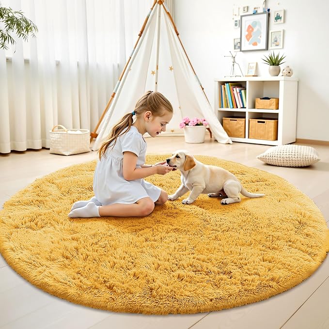 OLANLY Mustard Yellow Round Rugs - Image 3