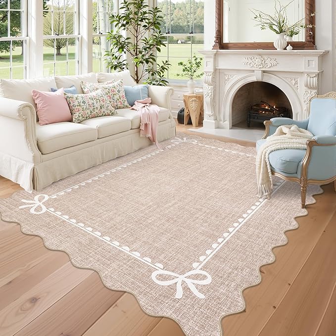 GarveeHome Scalloped Bow Rug for Living Room, Solid Camel Rug for Dorm by GarveeHome