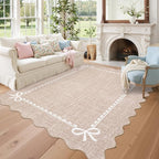 GarveeHome Scalloped Bow Rug for Living Room, Solid Camel Rug for Dorm by GarveeHome