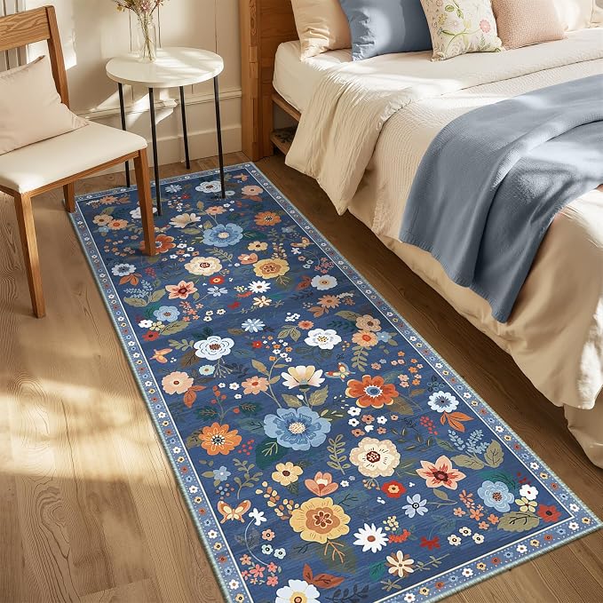 RELEANY Floral 2x6 Area Rugs Washable Print Boho Cute Carpet Non Slip Flower - Image 2