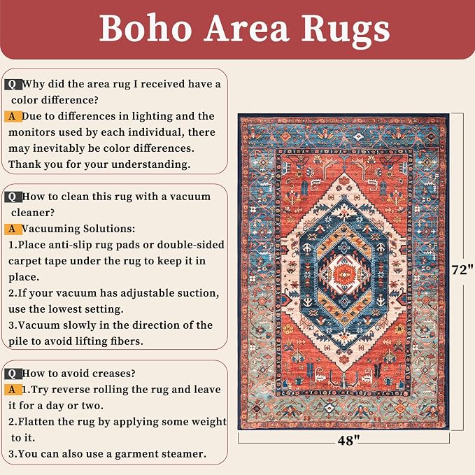 SERISSA Area Rug 4x6 Boho Rugs for Bedroom, Washable Non-Slip Living Room Rugs - Image 2
