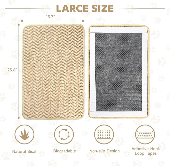 Graciadeco Cat Scratcher Mat 23.6" x 15.7" Sisal Rope 2 Packs Cat Scratch - Image 2