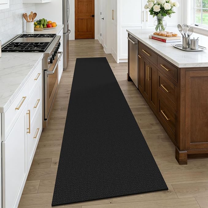 KOZYFLY Black Runners Rugs for Hallway 2.5'x10', Washable Runner Rug, Woven Non - Image 2