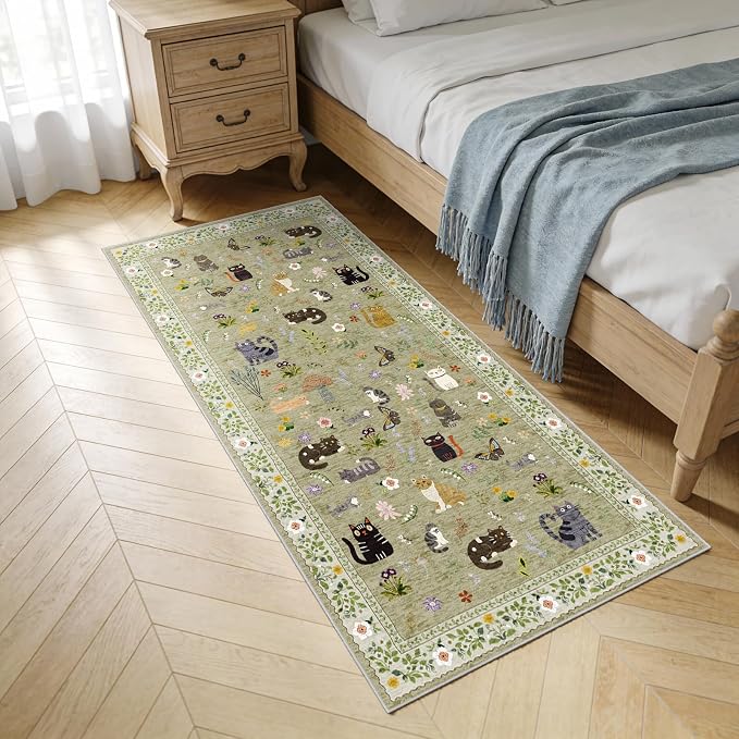 Washable 3x6 Kitchen Runner Rug: Non Slip Soft Low Pile Animal Cat Print Carpet - Image 6
