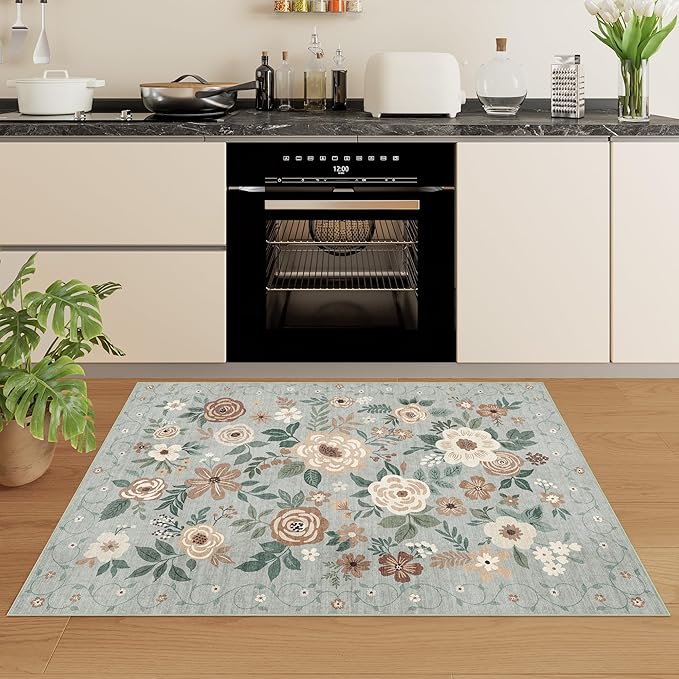 DUKINO 2x3 Rugs for Entryway, Floral Indoor Washable Door Mat, Non Slip Boho - Image 4