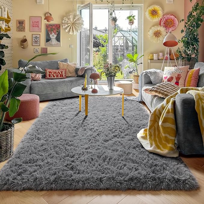 Amdrebio Grey Area Rugs for Bedroom Living Room, Fluffy Fuzzy Modern Rugs for - Image 5