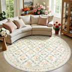 Round Area Rug for Living Room: 8 ft Floral Washable Circle Rug Soft Boho by PLHXFRSoftAreaRugs