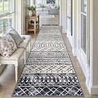 KUTA Moroccan Washable Runner Rug, 2.6x10 Non-Slip Vintage Black Navy Blue Boho - Image 3