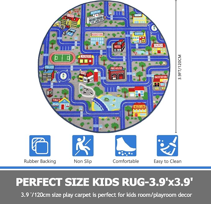 Capslpad Blue Car Road Kid Rug Carpet Playmat - Image 2