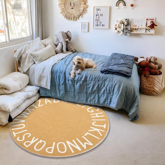 Topotdor Round Kids Play Rug Alphabet Nursery Area Rug Extra Large Soft - Image 7