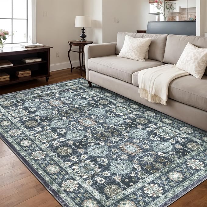 Washable 6×9 Area Rug for Living Room, Vintage Floral Rug Soft Non Slip Stain by Dotiiorug