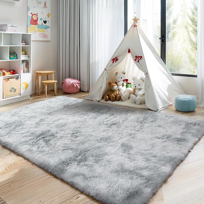 KICHOWUA 4x6 Light Grey Fluffy Shag Area Rug - Image 6