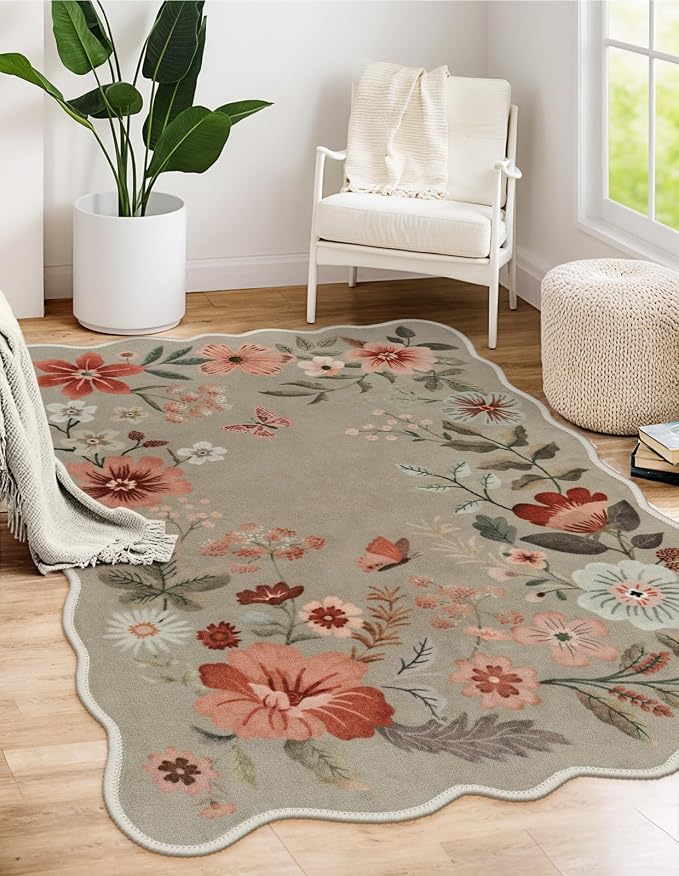 Lahome Floral Machine Washable Rug, 3x5 Rug Non Slip Soft Bedroom Rugs by Lahome