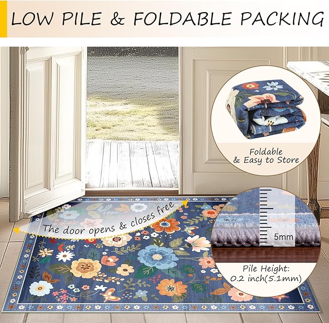 RELEANY Floral 6ft Area Rugs Washable Print Boho Cute Carpet Non Slip Flower - Image 4