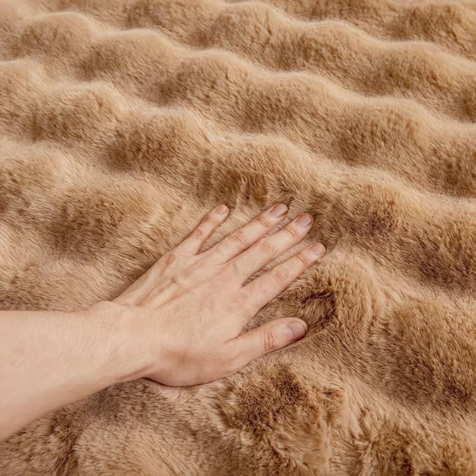 Coffee Rabbit Plush Rug 2'x3', Fluffy Shaggy Area Rug - Image 6