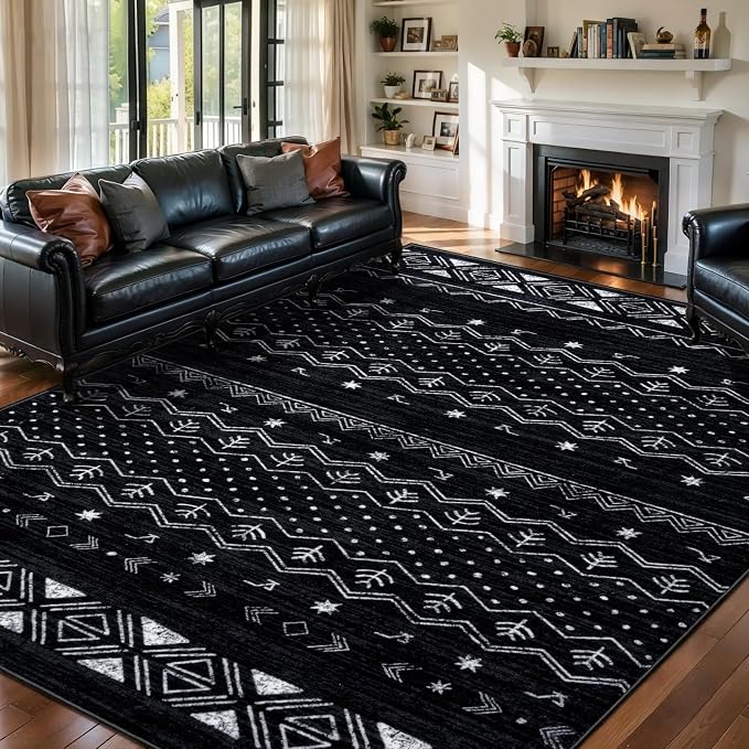 SERISSA 6x9 Area Rugs for Living Room, Washable Non-Slip Black and White Boho by SERISSAHomeDecorCollection