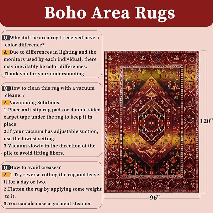 SERISSA Washable Rugs 8x10 Area Rugs, Large Non-Slip Boho Living Room Rug - Image 2