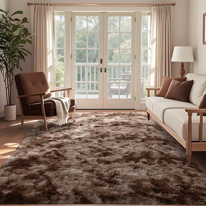 5x8 Ft Shag Brown Area Rug for Bedroom Living Room, Tie-Dyed Ultra Soft Fluffy - Image 2