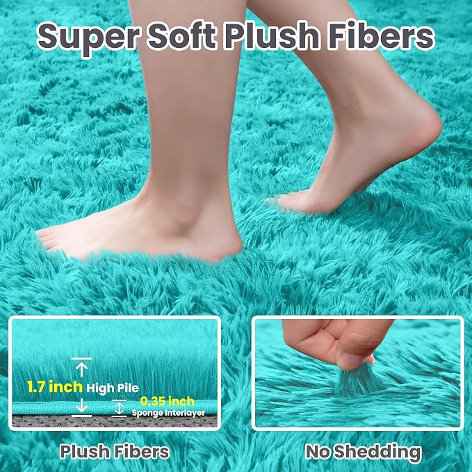 5x7 Area Rugs for Living Room Rug: Soft Fluffy Shag Teal Blue Rugs for Bedroom - Image 5