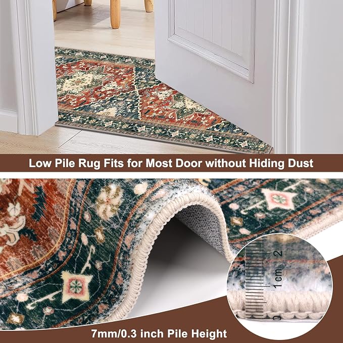 Yamaziot Washable Runner Rug, 2x10 Non-Slip Boho Vintage Hallway Rug Runner - Image 3