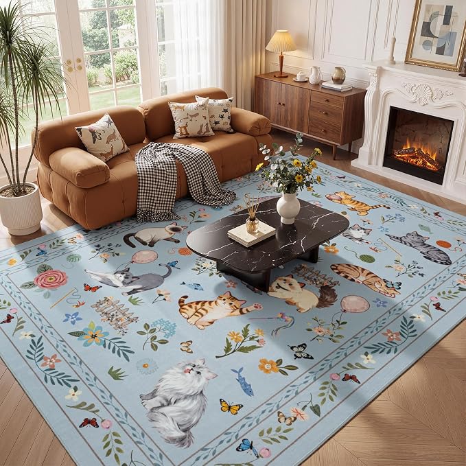 Unirea 8x10 Light Blue Grey Cat Area Rugs - Image 8