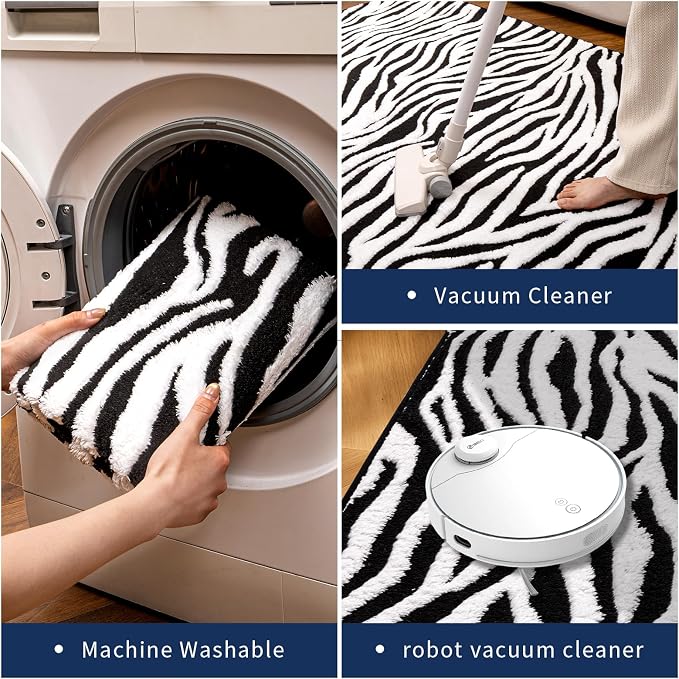 YIHOUSE 8x10 Ft Zebra Area Rugs, Abstract Modern Washable Black and White - Image 8