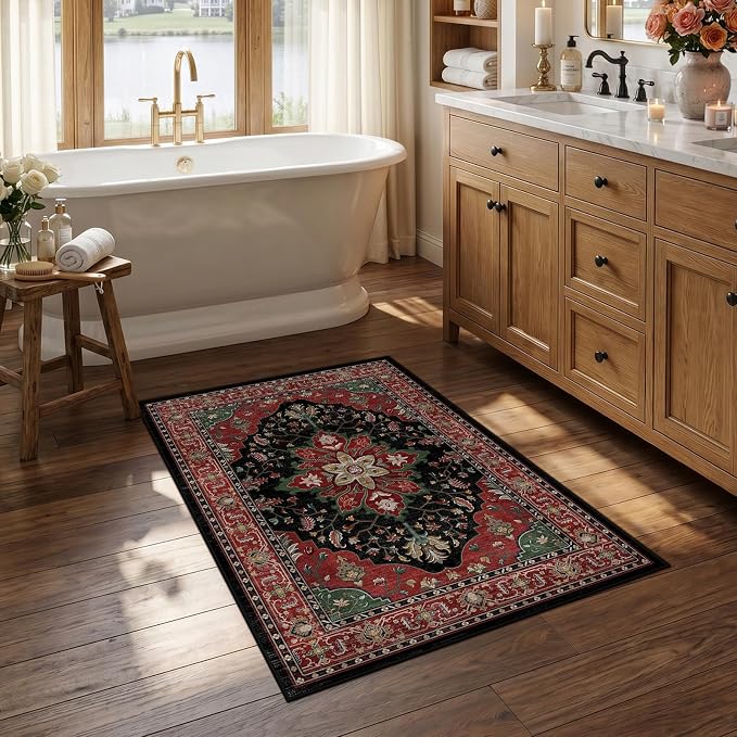 RELEANY Area Rugs Small 2'6"x4' Washable Non-Slip, Floral Vintage Distress by RELEANY