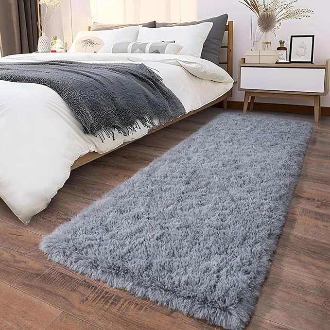 Soft Runner Rugs for Bedroom Hallways, 2 Packs 2x6 Grey Fluffy Shag Throw Area - Image 8