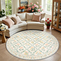 Round Area Rug for Living Room: 6 ft Floral Washable Circle Rug Soft Non-Slip by PLHXFRSoftAreaRugs