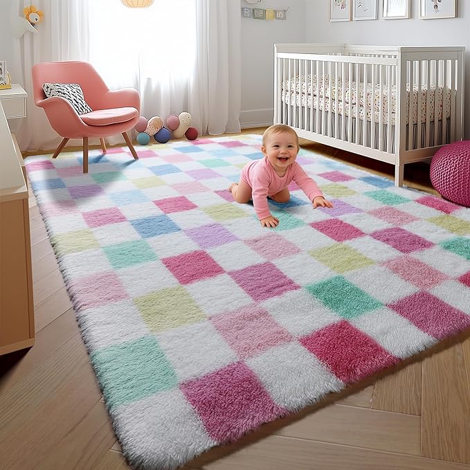 KICMOR Rainbow Checkered 6x9 Area Rugs - Image 5