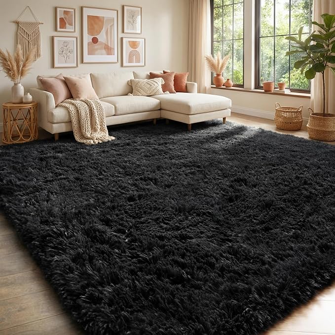 PAGISOFE Fluffy Shaggy Black Area Rug 8x10 Feet, Plush Rugs - Image 8